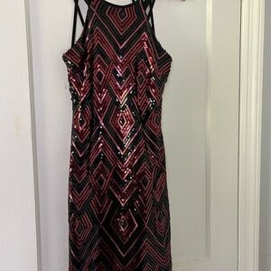 Elegant Black and Pink Geometric Sequin Dress
